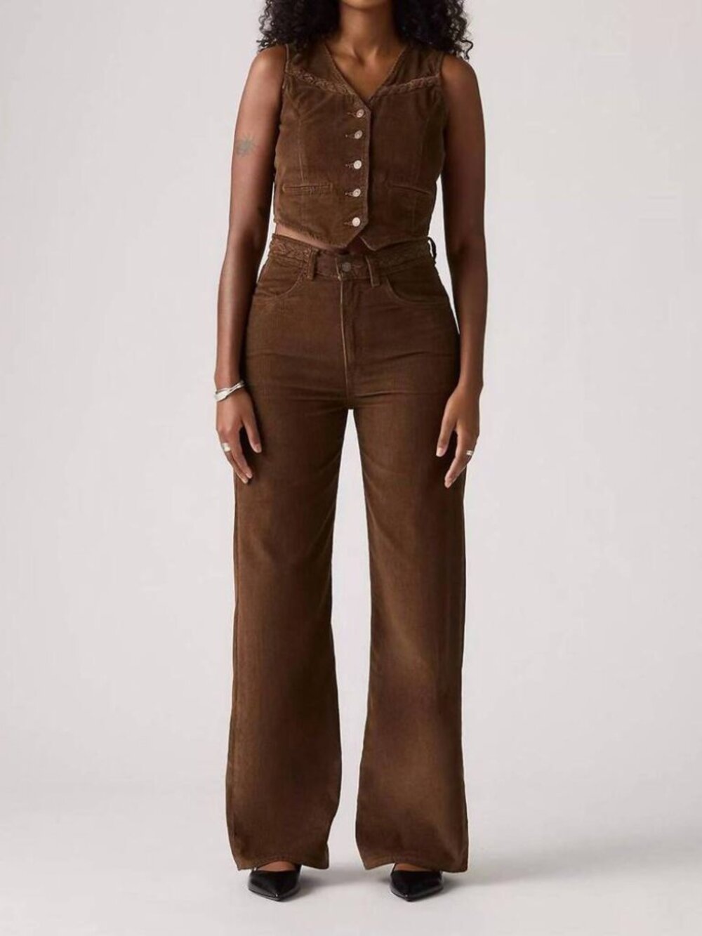 Levi's Ribcage Braided Wide Leg Corduroy Jeans Carafe Brown